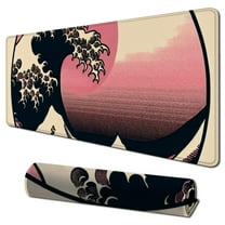 Pink Mouse Pad Cute Japanese Wave Gaming Mousepad XL Sunset Extended Large Desk Cover Big Table Mat Non-Slip Rubber Base Stitched Edge Long Keyboard Playmat for Laptop Gamer Office,