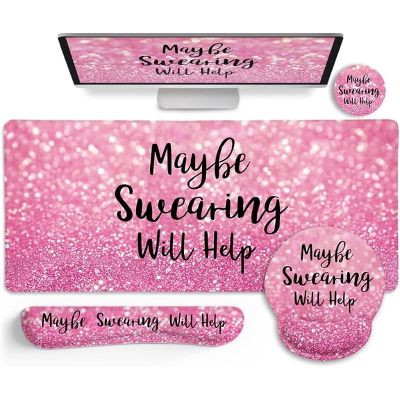 Pink Mouse Pad Set, Ergonomic Mouse Pad with Wrist Rest Keyboard Wrist Support, Large Desk Matt for Desktop, Gaming Mousepad Cup Coaster Set, Cute Pink Office Desk Accessories Decor Supplies