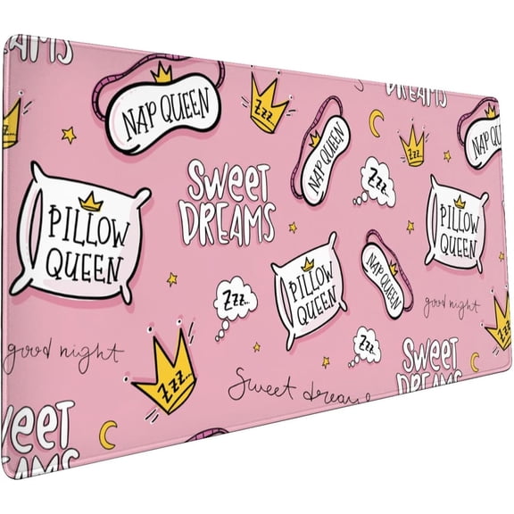 Pink Mouse Pad for Women 35.4 X 15.7 Inch XXL Cute Girl Sweet Dreams Full Desk Mousepad Extended Large Non-Slip Rubber Base Big Keyboard Mat with Stitched Edges for Gaming Office