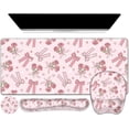 thumbnail image 1 of Pink Mouse Pad with Wrist Support 4 in1 Set, XXL Big Game Mousepad + Keyboard Wrist Rest + Mouse Wrist Rest Pad +Coaster Gaming Mat for Home Office Work Computer Laptop PC I Sweet Rose & Heart Bow, 1 of 15