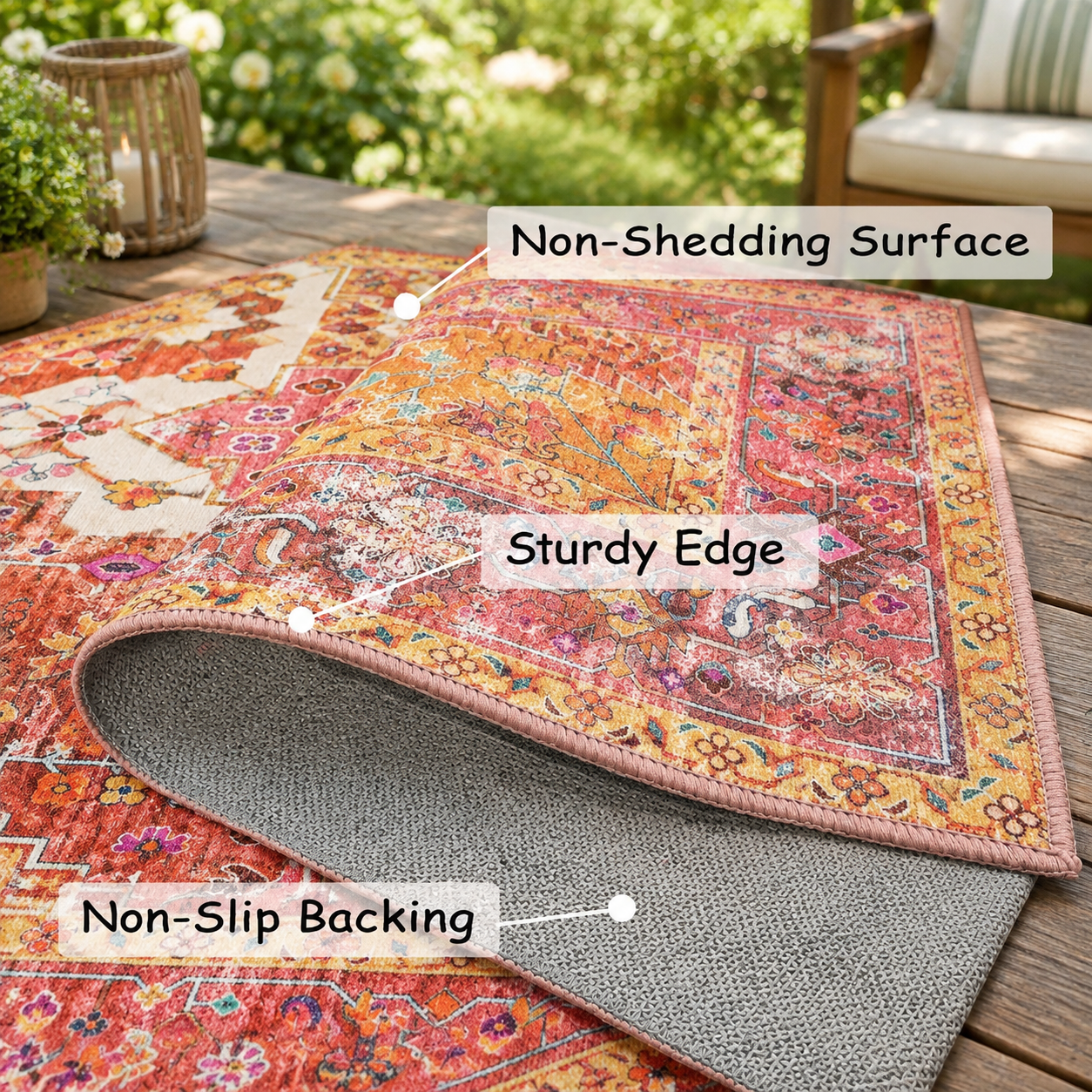 Pink Rug Inspiration Pink/Multi 5' x 7' Ultra-Thin Washable Vintage Boho Oriental Medallion ...