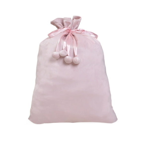 Pink Multi Color Drawstring Storage Bag With Pom Pom Detail For Seasonal Packaging And Item Organization