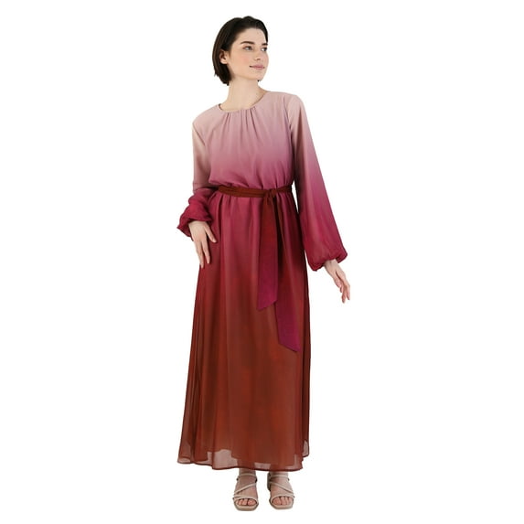 Pink - Multi - Crew neck - Fully Lined - Modest Dress - Refka