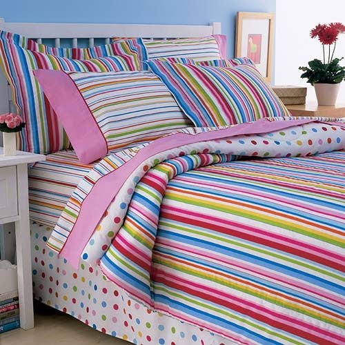 Pink MultiStripe Bed in a Bag Bedding Set
