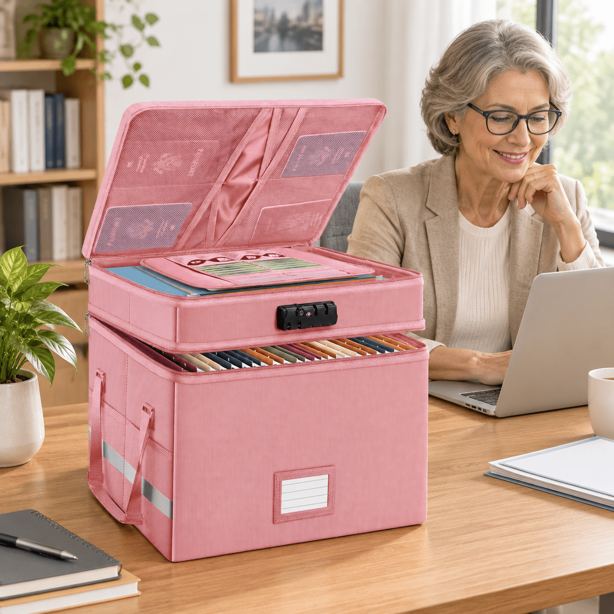 Pink Multi-layer Lockable Portable File Box for Letter/Legal Size ...