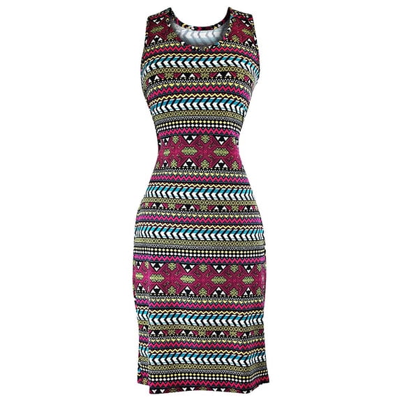 Pink Multicolor Aztec Print Sleeveless Summer Dress Size Small