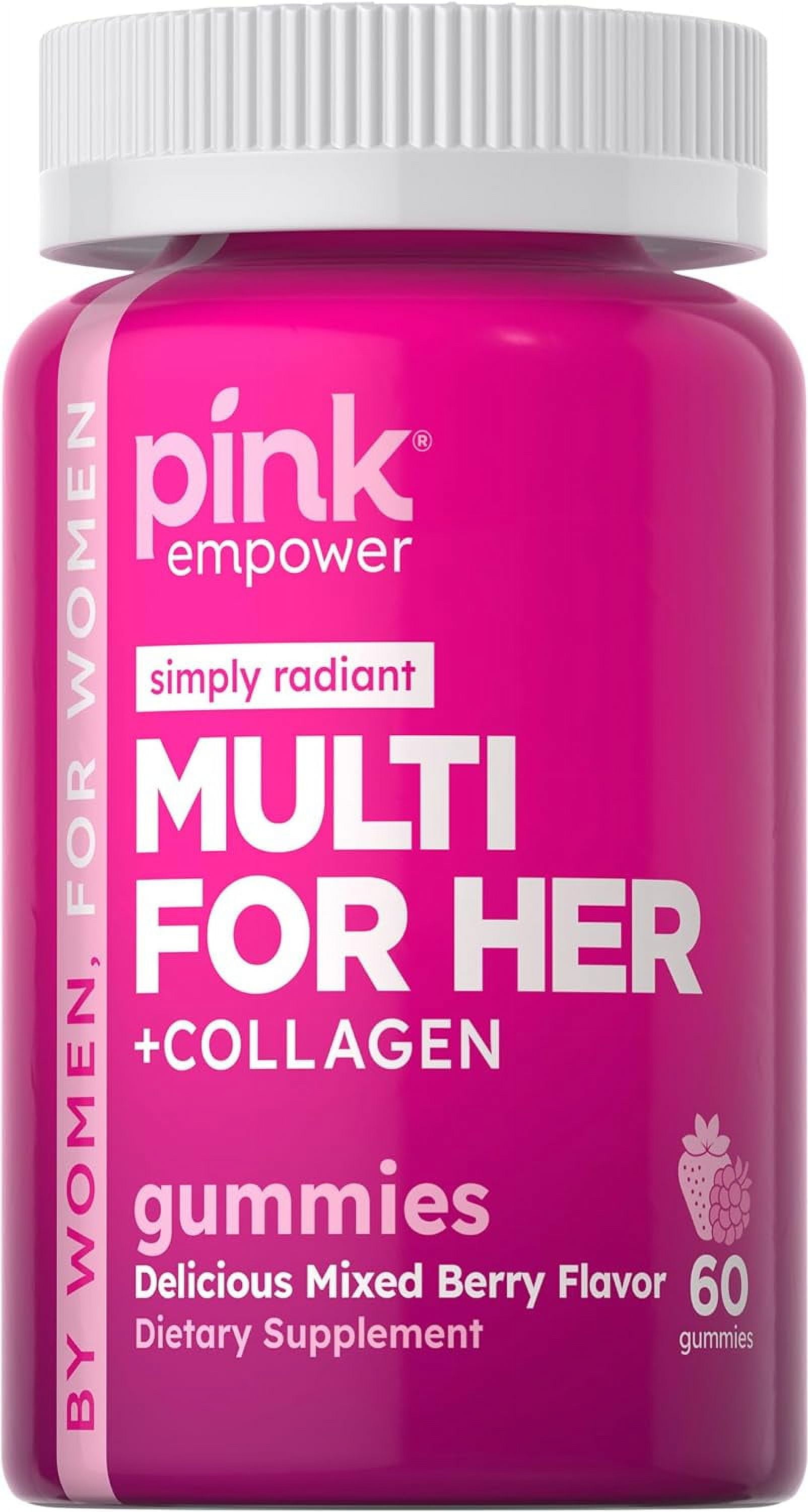 Pink Multivitamin for Women | 60 Gummies | Non-GMO & Gluten Free | Plus Collagen & Biotin | Mixed Berry Flavor
