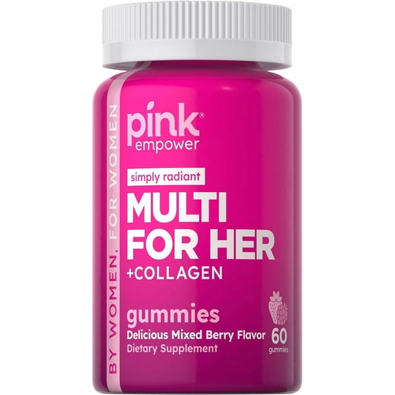 Multivitamin for Women | 60 Gummies | Plus Collagen & Biotin | Mixed Berry Flavor | by Pink