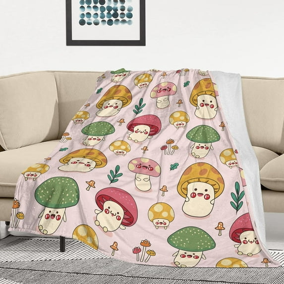 Pink Mushroom Blanket Soft Fuzzy Flannel Lightweight Cute Pink Mushrooms Throw Blanket for Couch Sofa Bed Mushroom Decor Birthday Gifts Blankets for Adult Baby Kids Pet Blanket All Season 60"x50"