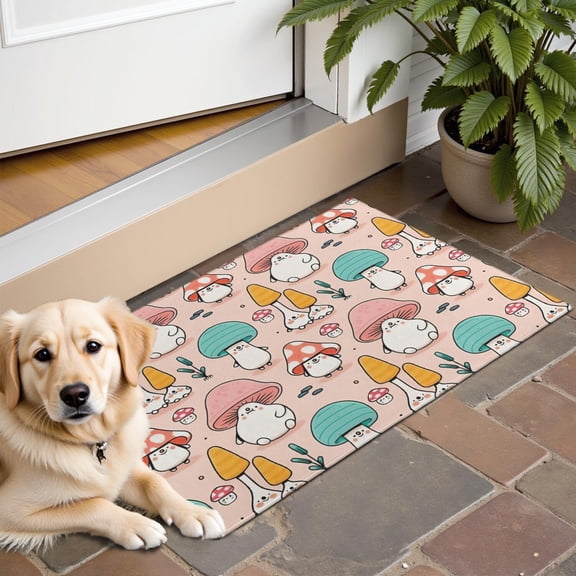 Pink Mushroom Cartoon Light Pattern Door Rugs,Washable Non Slip Door Mats Indoor,Decorative Door Mats,Entry Mat Indoor for Entrance,Bedroom,Kitchen,Bathroom,16"x24"