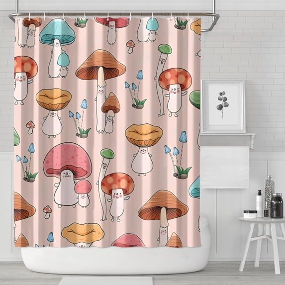 Pink Mushroom Cartoon Light Pattern Shower Curtain 84"x72" ,Bathroom Decorative Shower Curtains Set with 12 Hooks,Modern Waterproof Washable Shower Curtain