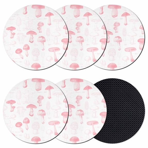Pink Mushroom Coasters Set of 6, Absorbent Coasters for Drinks, Vintage Botanical Autumn Farmhouse Coaster for Desk Coffee Table Protection, Home Decor House Warming Gifts 4"