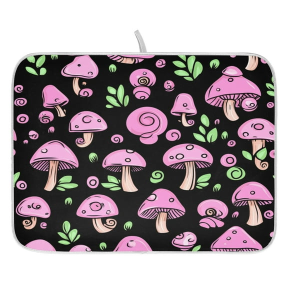 Pink Mushroom Dish Drying Mat for Kitchen, Quick Drying Absorbent Soft Durable 16" x 18"