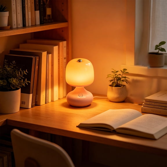 Pink Mushroom Lamp Table Lamp for Bedroom, Portables Cordless Table Lamp,Wireless lamp,Small Bedside Table Touch Lamps for Living Room,Mini Mushroom Operated Lamp Modern