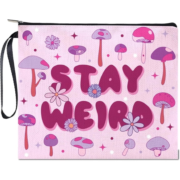 Pink Mushroom Makeup Bags Canvas Cosmetic Bag Multi Purpose Floral Zipper Pouches Toiletry Travel Bag Purse Portable Makeup Storage Organizer Bag for Women 9.4x8Inch-Stay Weird DIY