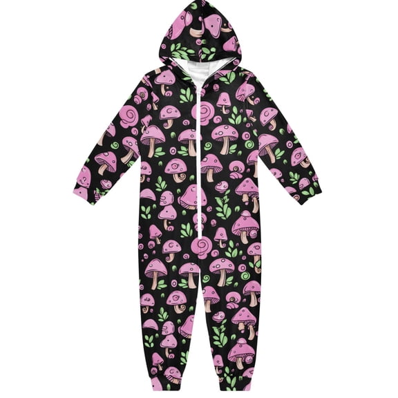 Pink Mushroom One Piece Pajamas Soft Jumpsuit Cozy Sleep and Play Romper Zipper and Pockets 4T