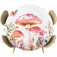 thumbnail image 1 of Pink Mushroom Round Tablecloth 55-60 Inch Round Fitted Table Cloth with Elastic Edge, Spring Botanical Floral Summer Waterproof Table Cover Protector for Outdoor Picnic Party Dining, 1 of 6