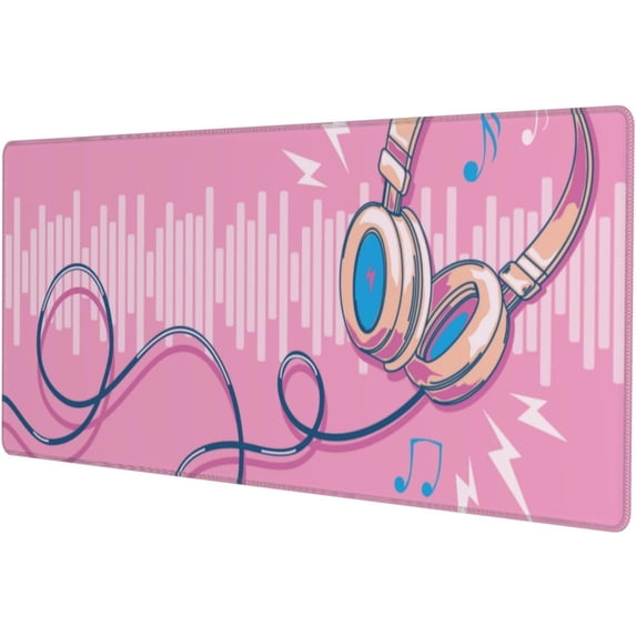 Pink Musical Extended Large Gaming Mouse Pad Music Non Slip Rubber Base Mousepad Stitched Edges 31.5 X 11.8 Inch