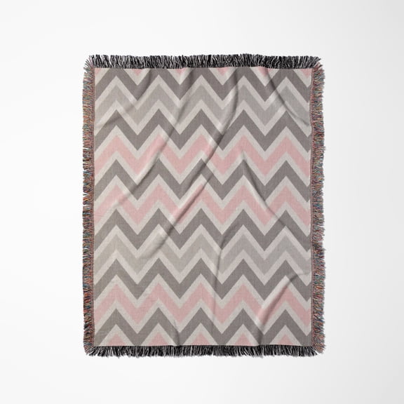 Pink N Gray Zig Zag Stripes, Woven Blanket