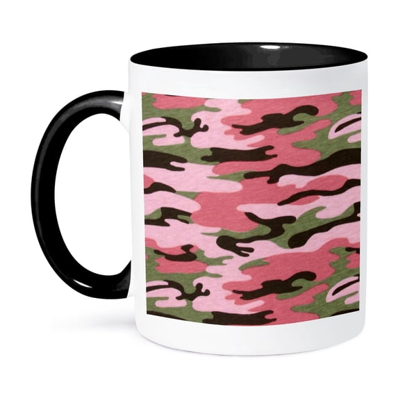 3dRose, Pink n Green Girlie Camouflage, 11oz Two-Tone Black Mug