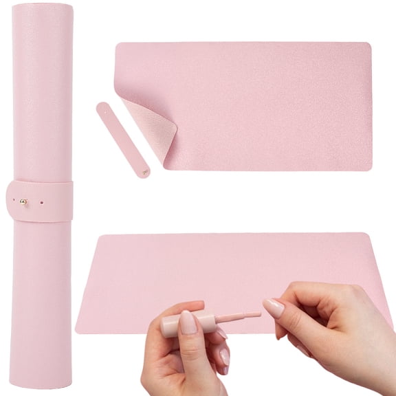 Pink Nail Art Table Mat Foldable Soft Single Side PU Leather Arm Hand Rest Pad Non Slip Waterproof Protective Washable Computer Keyboard Desk Mats for Home Manicure Salon Work Writing Gaming DIY