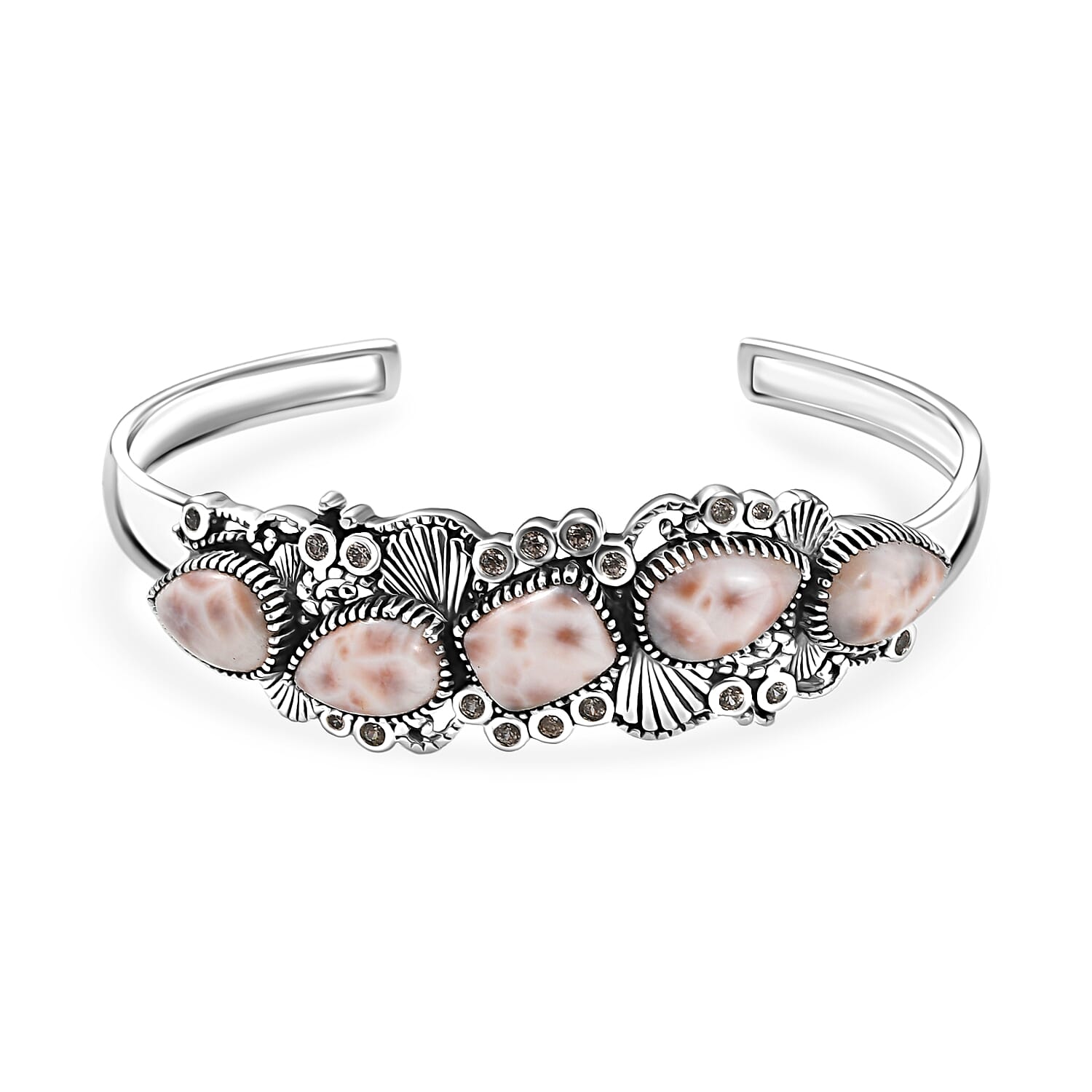 Pink Natrolite Champagne Zircon 14.55 ct Cuff Bracelet Silver 7.25"