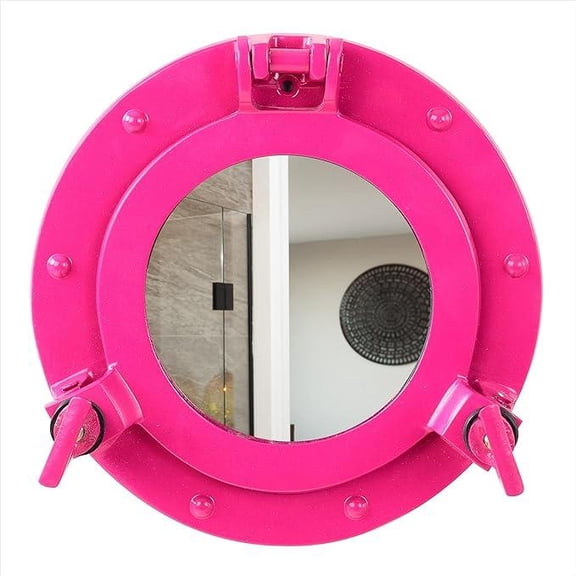 Pink Nautical Porthole Wall Mounted Hanging Decor Handcrafted Mirror | Round Ship's Porthole Functional & Openable Replica (12 Inches)