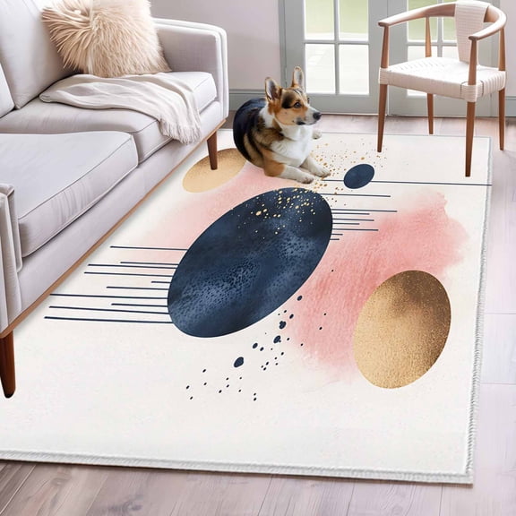 Pink Navy Blue Art Area Rug 4x6 Washable Rug Non Slip Geometric Abstract Art Modern Large Area Rug Indoor Floor Carpet for Entryway Bedroom Kitchen Living Room Home Office Dining Room Nursery