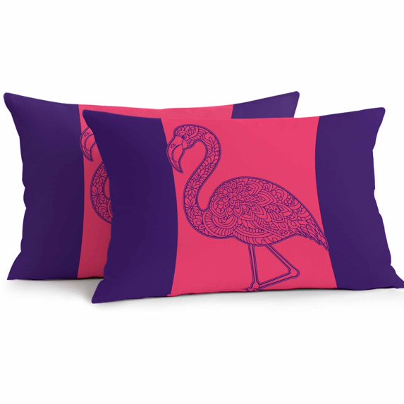 Pink Navy Blue Flamingo Lumbar Pillow Covers 20x12 Inch Set of 2, Summer Beach Coastal Modern Art Waterproof Outdoor Pillow Covers, Decorative Cushion Pillowcases for Couch, Sofa, Bed, Garden, Patio