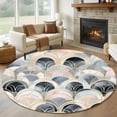 thumbnail image 1 of Pink Navy Blue Geometric Round Rug 5ft Washable Circle Kitchen Rugs Non Slip Abstract Art Modern Large Area Rug Indoor Floor Carpet for Bedroom Living Room Home Office Dining Room Nursery, 1 of 8