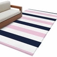 thumbnail image 1 of Pink Navy Blue Striped Large Area Rugs for Bedroom Living Room, Soft Non Slip Carpet Bedside Rug, Farmhouse Stripe Art Rectangular Floor Cover Kitchen Accent Rug 2.7'x5' for Dining Room/Office, 1 of 9