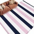 thumbnail image 1 of Pink Navy Blue Striped Large Area Rugs for Bedroom Living Room, Soft Non Slip Carpet Bedside Rug, Farmhouse Stripe Art Rectangular Floor Cover Kitchen Accent Rug 8'x10' for Dining Room/Office, 1 of 9