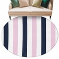 thumbnail image 1 of Pink Navy Blue Striped Large Area Rugs for Bedroom Living Room, Soft Non Slip Carpet Bedside Rug, Farmhouse Stripe Art Round Floor Cover Kitchen Accent Rug 5' for Dining Room/Office, 1 of 9