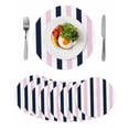 thumbnail image 1 of Pink Navy Blue Striped Round 13 Inch Placemats Set of 8, Farmhouse Stripe Art HeatResistant Non Slip Place Mats for Dining Table, Wipeable Braided Kitchen Table Mats for Housewarming, 1 of 9