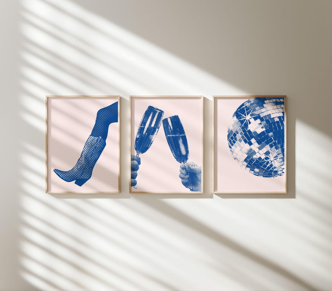 Pink Navy Disco Funky Wall Art Print, Dorm Room, Gallery Wall, Home And ...