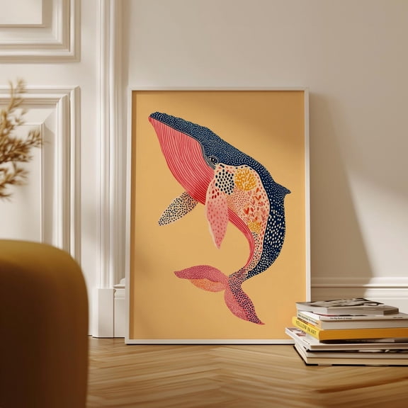 Pink Navy Whale Poster, Unframed Paper Poster 8x10in