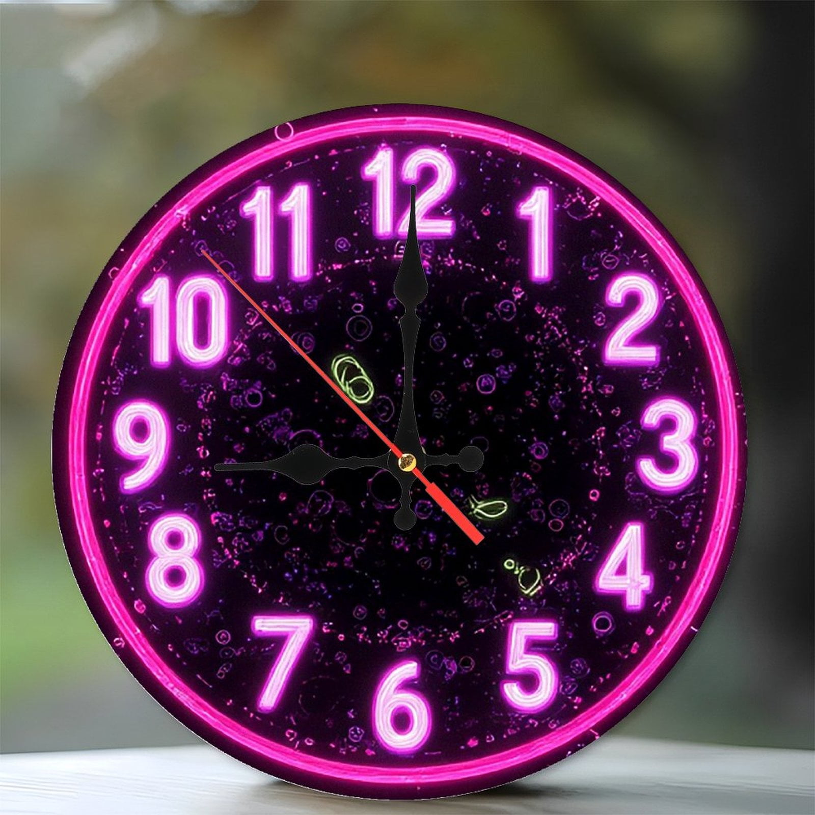 Pink Neon Clock Wall Decor 10-Inch Silent Wooden Wall Clock, Battery ...