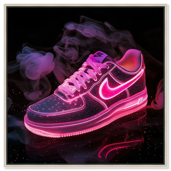 Pink Neon Nike Canvas Sneaker Art Print by Art Remedy, Silver Frame, 30" x 30"