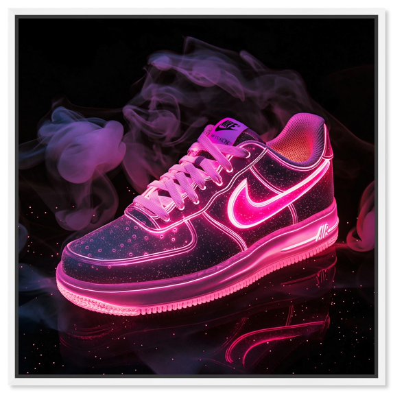 Pink Neon Nike Canvas Sneaker Art Print by Art Remedy, White Frame, 30" x 30"