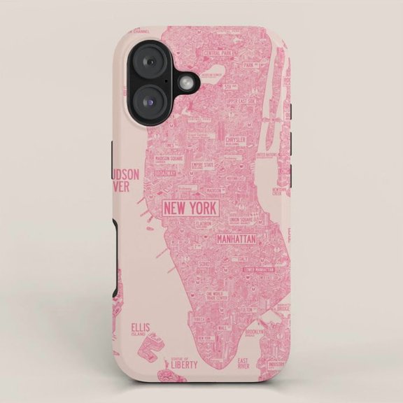 Pink New York Manhattan Map Tough Case for Apple iPhone, Polycarbonate and TPU