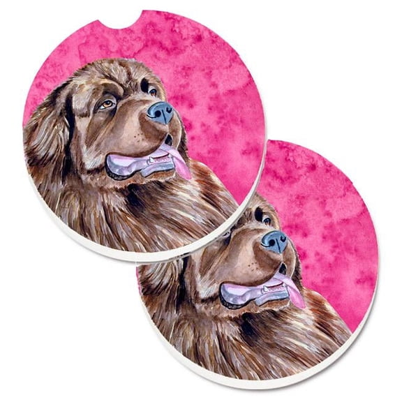 Pink Newfoundland Set of 2 Cup Holder Car Coaster