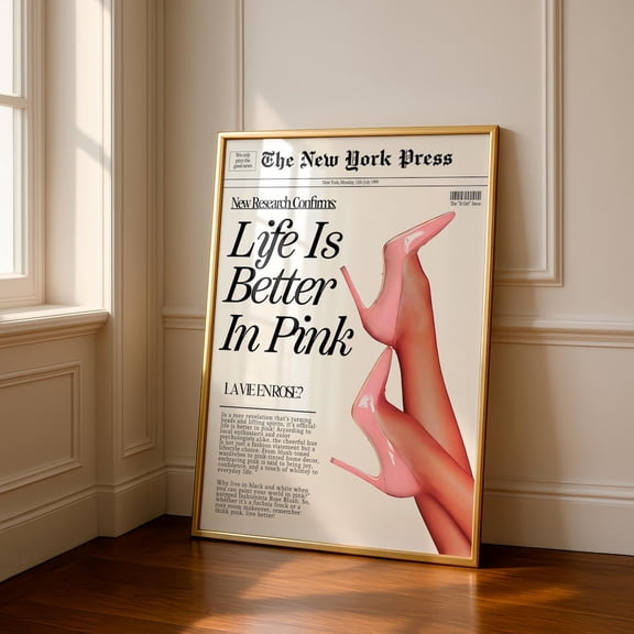 Pink Newspaper Fashion Editorial Wall Art Print, Unframed Paper Poster 8x10in