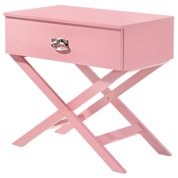 Pink Night Table for Bedrooms | Holds Essentials in a Secure Drawer | Croc - Textured Particle - Board Build | Matches Home Aesthetic