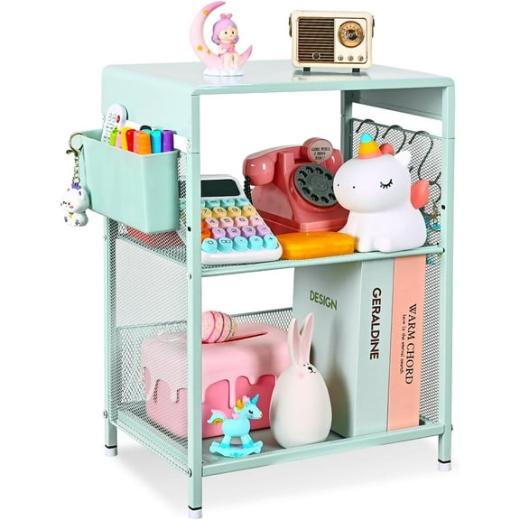 Pink Nightstand, End Table with Hooks and Holder, Kids Nightstand for Bedroom, Toddler Bedside Table, Small Desk for Girls, Coffee Table for Small Space, Living Room, Dorm, Office (Pink)