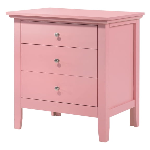Pink Nightstand with Storage, 26 Inch Bedroom Side Table, 3 Drawer Nightstand with Shelves, Modern Chic Nightstands for Bedroom, Living Room, Girls Room