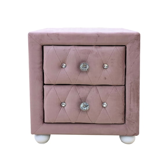 Pink Nightstand with Crystal Pulls / 2 Drawers for Bedroom Setup