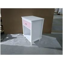 Pink Nightstand with Drawer & Shelf, 26.77''H Wooden Bedside Table for Kids & Adults - White Finish, Modern Storage Nightstand for Bedroom