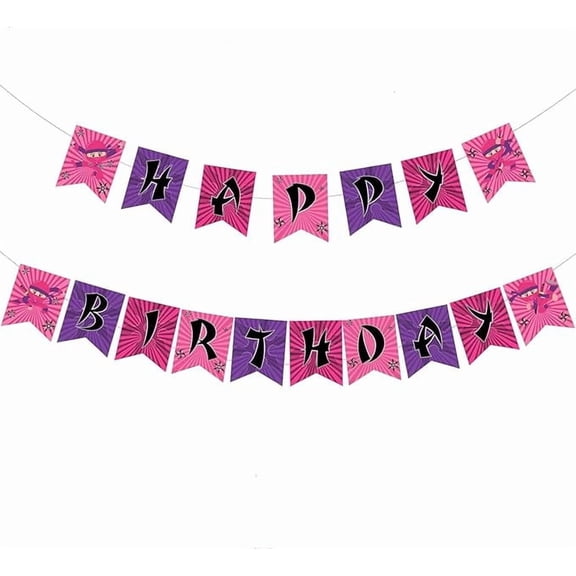 Pink Ninja Happy Birthday Banner Warrior Spy Ninja Garland for Girls Master Theme Birthday Party Decorations