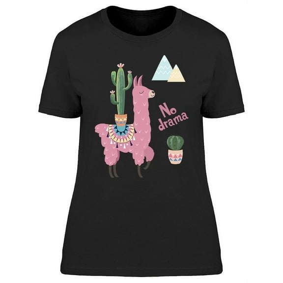 Pink No Drama Llama With Cacti T-Shirt Women -Image by Shutterstock, Female Small