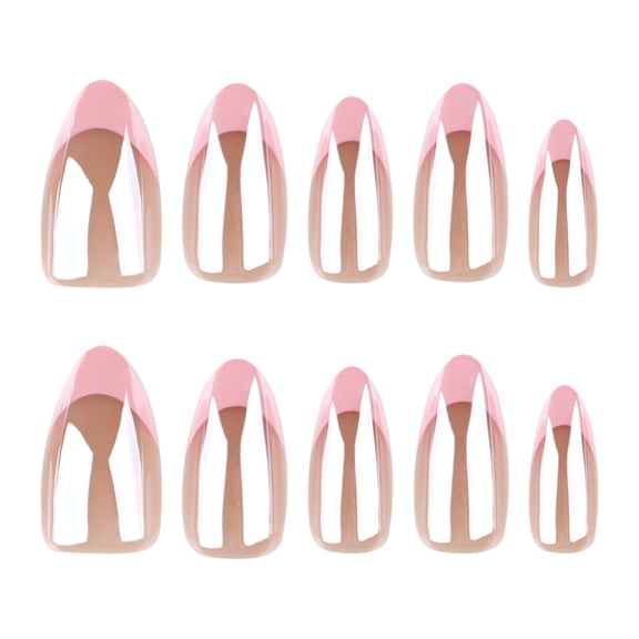 Pink Nude Ombre Gradient Press on Nails, Medium Almond Glossy Translucent False Nails, 24 Count